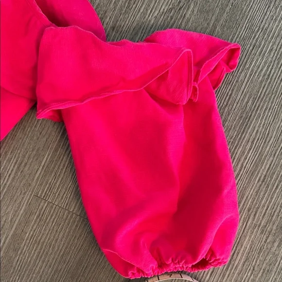 Hot Pink Off Shoulder Jumpsuit Ruffle Wide Leg Chic , crop - Picture 3 of 11